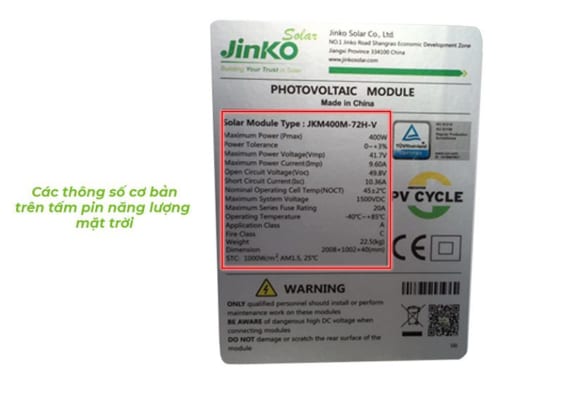 Các thông số cơ bản trên tấm pin năng lượng mặt trời